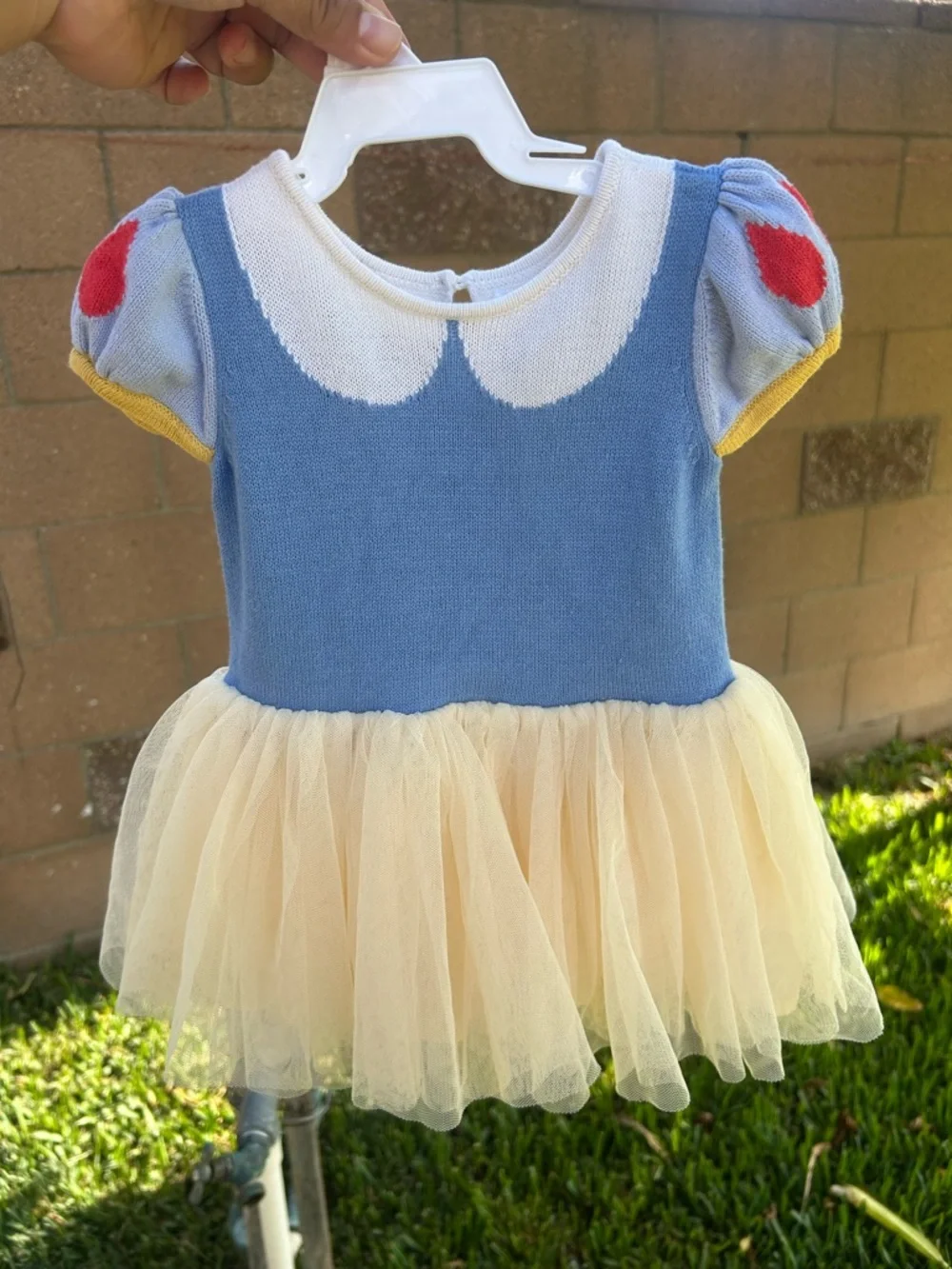 GAP x Disney Snow White Baby Light Blue Knit Dress with White Trim